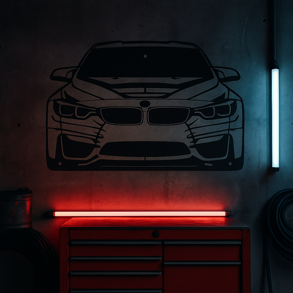BMW F80/F82 M3/M4 Laser-Cut Wall Art - Satin Black Powder-Coated
