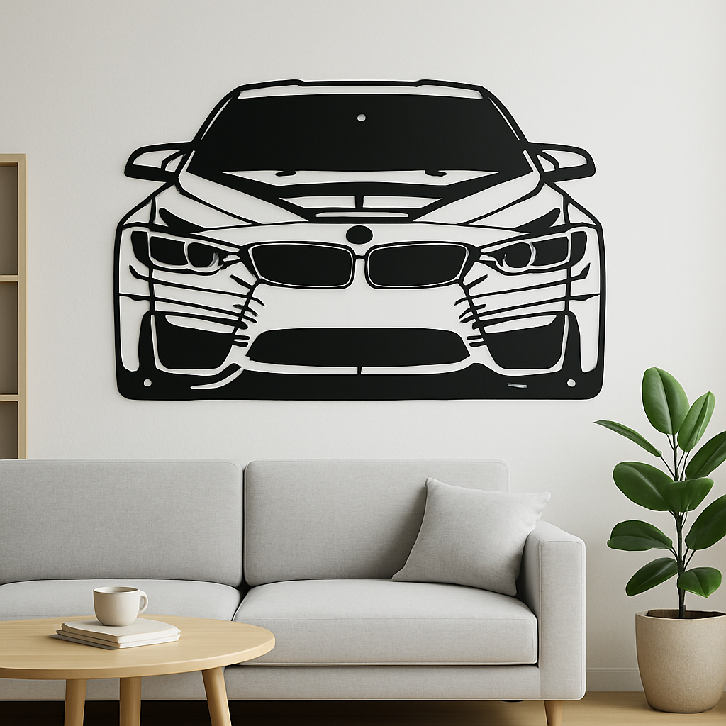 BMW F80/F82 M3/M4 Laser-Cut Wall Art - Satin Black Powder-Coated