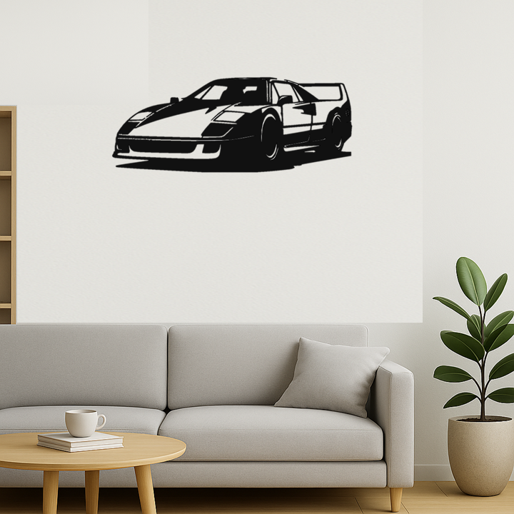 Ferrari F40 Laser-Cut Wall Art - Powder-Coated Satin Black